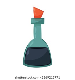 Glass bottle with an unknown substance. Bottle with witch's potion in flat style on a white background.