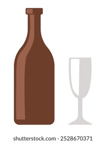 Glass bottle and glass. Vector flat illustration isolated on white background.