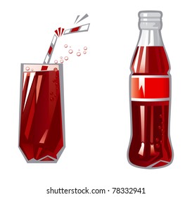 Glass and Bottle. Vector Illustration of glass and Bottle with dark red beverage