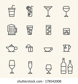 Glass and bottle vector stroked icons.Stroke path layer included.