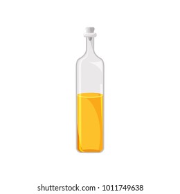 Glass bottle of vegetable oil, organic healthy oil product cartoon vector Illustration