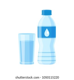 Glass And Bottle Of Water Isolated Vector Illustration On White Background