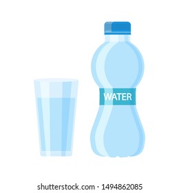 Glass and Bottle of water isolated vector illustration on white background.