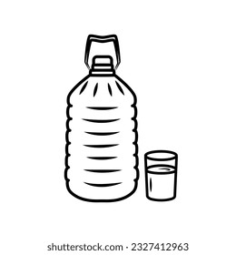 Glass and Bottle of water isolated vector illustration on white background. Transparent vector plastic bottle with water. Big Bottle of Water