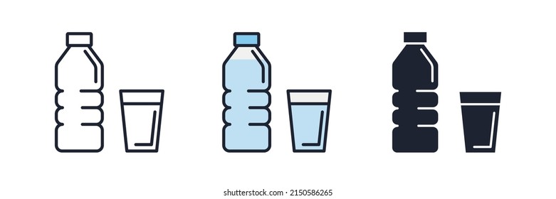 Glass and Bottle of water. mineral water icon symbol template for graphic and web design collection logo vector illustration