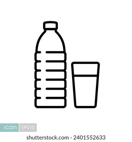 Glass and bottle of water vector icon. Graph symbol for fitness and weight loss web site and apps design, logo, app, UI
