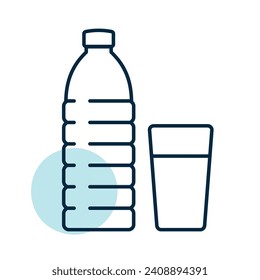 Vidrio y botella del icono del vector de agua. Símbolo gráfico del sitio web de fitness y pérdida de peso y diseño de aplicaciones, logotipo, aplicación, interfaz de usuario