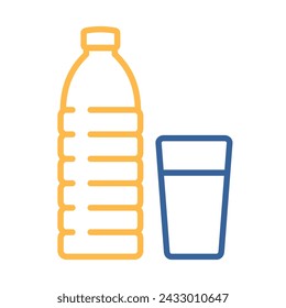 Glass and bottle of water vector icon. Graph symbol for fitness and weight loss web site and apps design, logo, app, UI