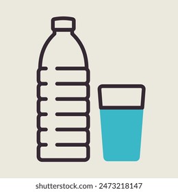 Vaso y botella de agua Vector icono. Símbolo gráfico para el Sitio web de la aptitud y de la pérdida de peso y diseño de los App, logotipo, App, UI