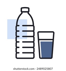Glass and bottle of water vector icon. Graph symbol for fitness and weight loss web site and apps design, logo, app, UI