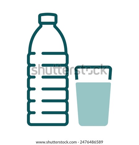 Glass and bottle of water vector icon. Graph symbol for fitness and weight loss web site and apps design, logo, app, UI