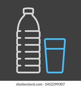 Vidrio y botella de Vector de agua sobre fondo oscuro. Símbolo gráfico para el Sitio web de la aptitud y de la pérdida de peso y diseño de los App, logotipo, App, UI
