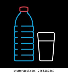 Glass and bottle of water vector on black background icon. Graph symbol for fitness and weight loss web site and apps design, logo, app, UI