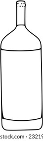 Glass bottle of wine alcoholic drink doodle linear cartoon coloring