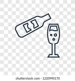 Glass and bottle of wine concept vector linear icon isolated on transparent background, Glass and bottle of wine concept transparency concept in outline style