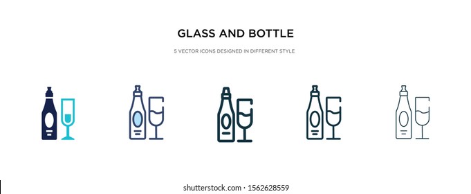 glass and bottle of wine icon in different style vector illustration. two colored and black glass and bottle of wine vector icons designed in filled, outline, line stroke style can be used for web,