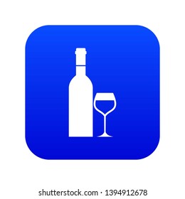 Glass and bottle of wine icon digital blue for any design isolated on white vector illustration