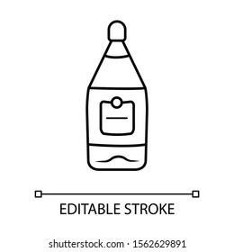 Glass bottle of wine linear icon. Luxury alcoholic drink, beverage. Red wine in bar. Drinking preference. Thin line illustration. Contour symbol. Vector isolated outline drawing. Editable stroke