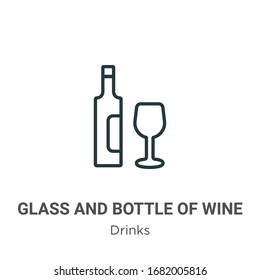 Glass and bottle of wine outline vector icon. Thin line black glass and bottle of wine icon, flat vector simple element illustration from editable drinks concept isolated stroke on white background