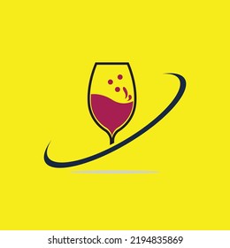 glass and bottle of wine vector logo on yellow background