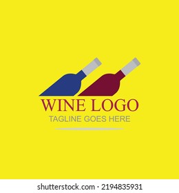 Glas und Flasche Wein, Vektorsymbol auf gelbem Hintergrund