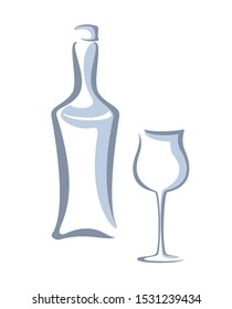 Glass bottle and wineglass. EPS10 vector illustration.
