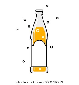 A glass bottle with yellow lemonade. A refreshing soft drink. Vector illustration isolated on a white background for design and web.