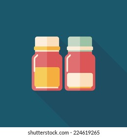Glass bottled drinks flat icon with long shadow,eps10
