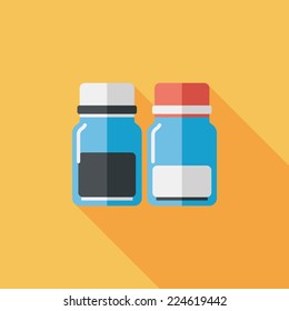 Glass bottled drinks flat icon with long shadow,eps10