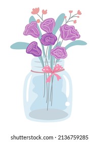 Glass bottles and bouquets designed in vintage doodle style. Perfect for cards, posters, digitally printed garments, fabrics, spring decorations and more.