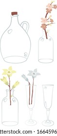 Glass bottles and flowers, vector illustrations