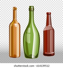 Glass bottles or glassware vector icons on transparent background