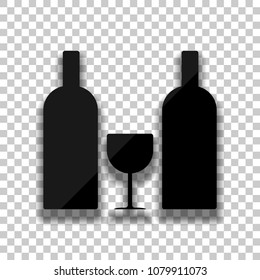 glass and bottles icon. Black glass icon with soft shadow on transparent background