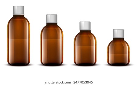 Glass bottles for medicine syrup on a white background. Vector illustration