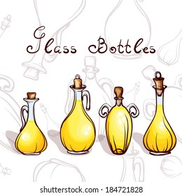 glass bottles with olive oil