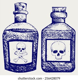 Glass bottles of poison. Doodle style