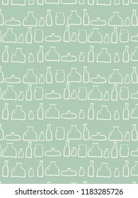Las botellas de vidrio tienen un patrón transparente sobre verde. Ilustración del vector