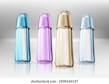 glass bottles, set of bottles for essential cosmetic and skincare ads