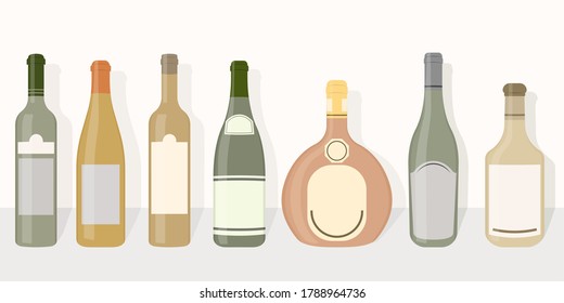 Glass bottles set isolated on light background