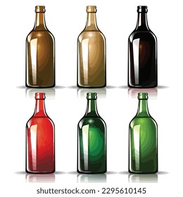 Glass bottles set vector illustration isolated on white