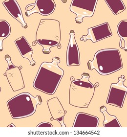 glass bottles with wine. seamless pattern