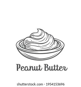 Glass bowl of peanut butter hand drawn outline vector icon.