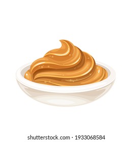 Glass Bowl Of Peanut Butter Vector Icon In Cartoon Style.