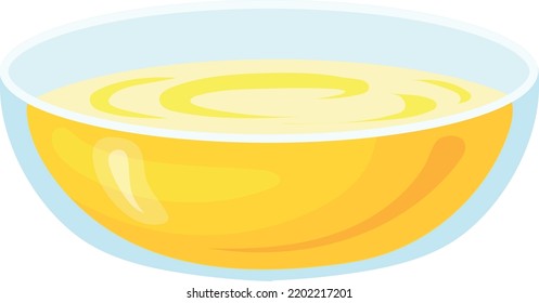 Glass bowl with yellow liquid. Food cartoon icon isolated on white background