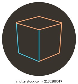 Glass box two color icon outline on dark brown round background.