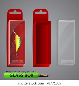 Glass box with a wobbler (example of product). Vector illustration.