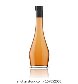 Glass brandy (bourbon, whiskey, cognac) bottle, isolated on white background. Vector illustration. Glass bottle collection.