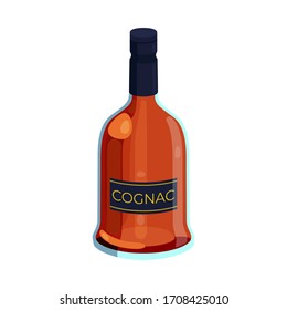 Glass brandy bourbon, whiskey, cognac bottle with screw cap, isolated on white background. Vector illustration. Glass bottle collection, item 2.