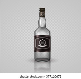 Glass brandy (bourbon, whiskey, cognac) bottle with screw cap, isolated on white background. Vector illustration.