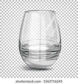 A glass for brandy. Glass shiny empty transparent glass. Vector 3d realistic illustration isolated on transparent background.